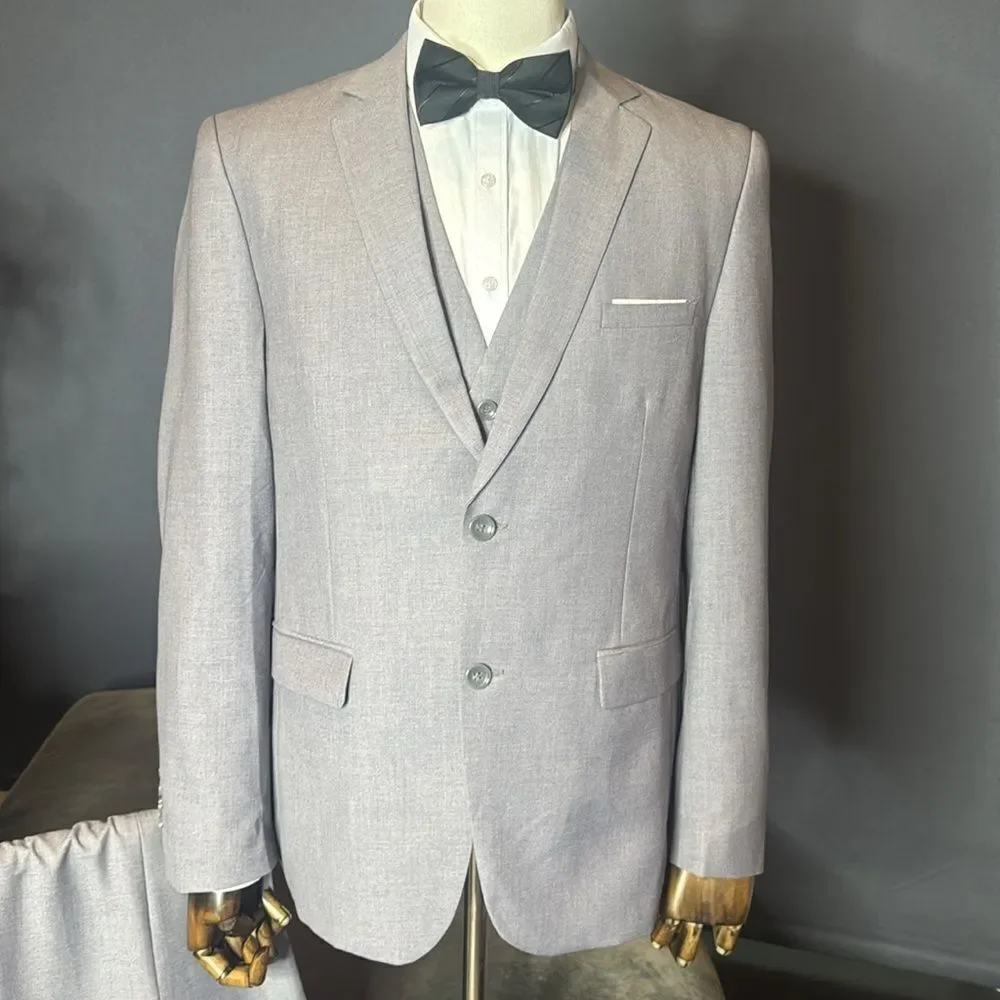 Men’s Gray Slim Fit 3 Piece Formal Suit Notched Lapel 40 Jacket 36 Pants NEW